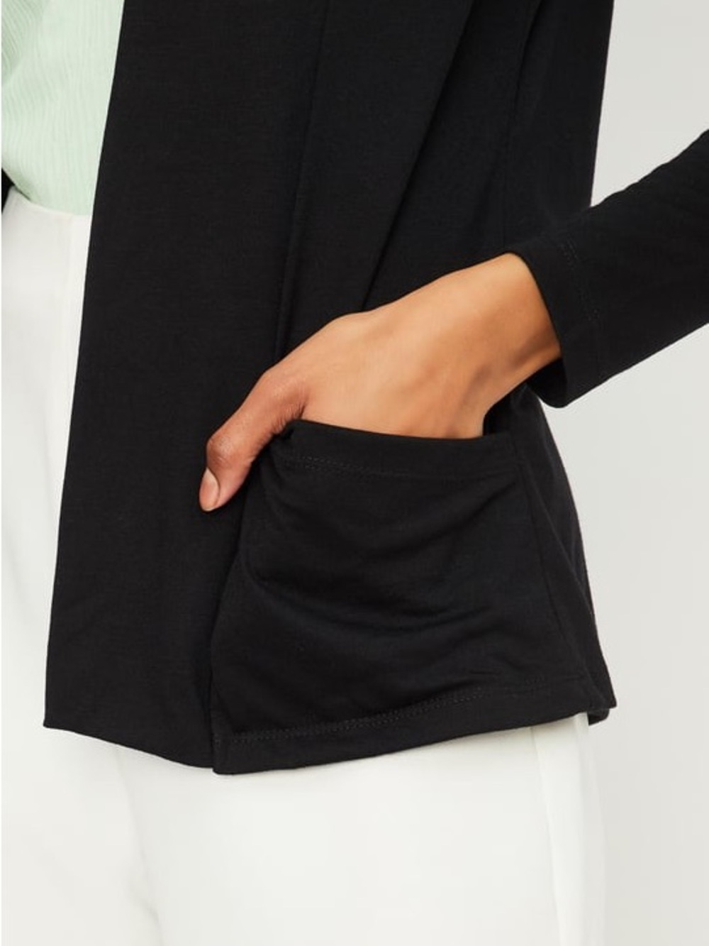 Women Solid Open Front Black Cardigan/Shrug - Picture 3 of 9